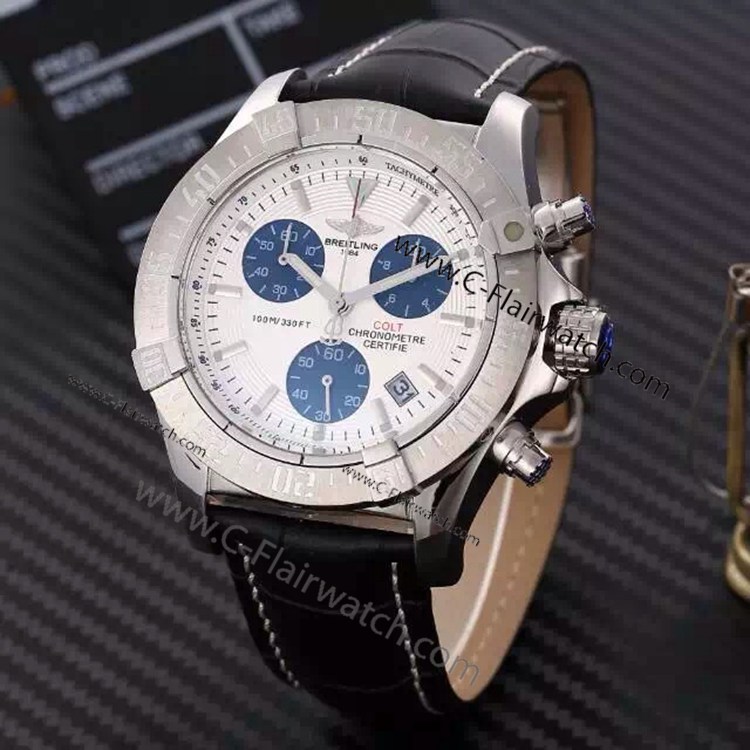 Copy Breitling COLT Chronograph Watch Black Leather Strap